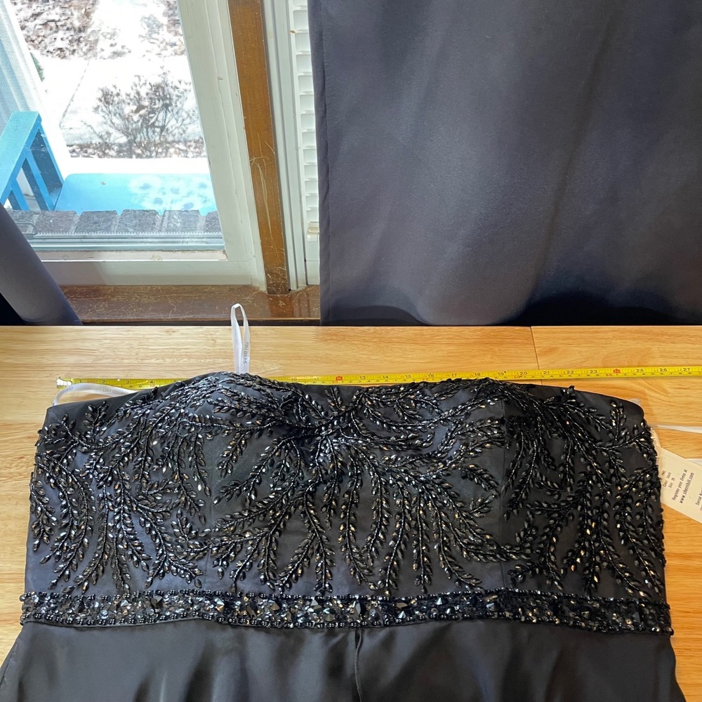 NWT Sherri Hill Black Beaded Strapless Chiffon Formal Evening Gown Dress Size 26 - Picture 10 of 13